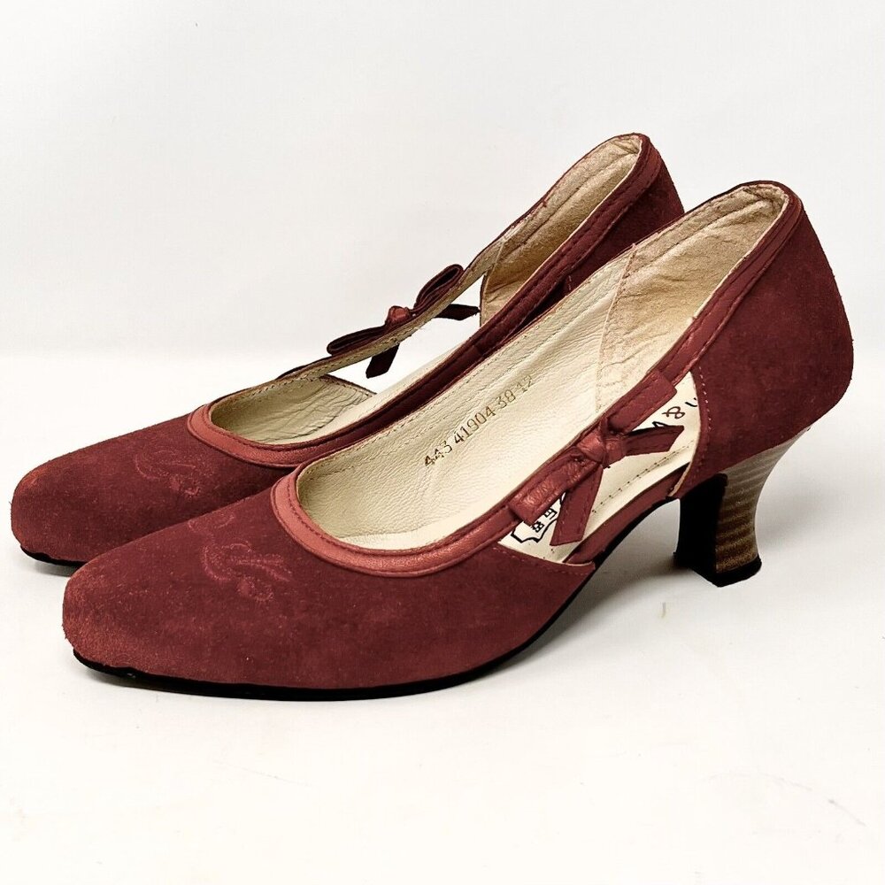 Spieth & Wensky Valeska Womens‎ Pump Leather Suede Red Bow Accent  Heel Sz 38